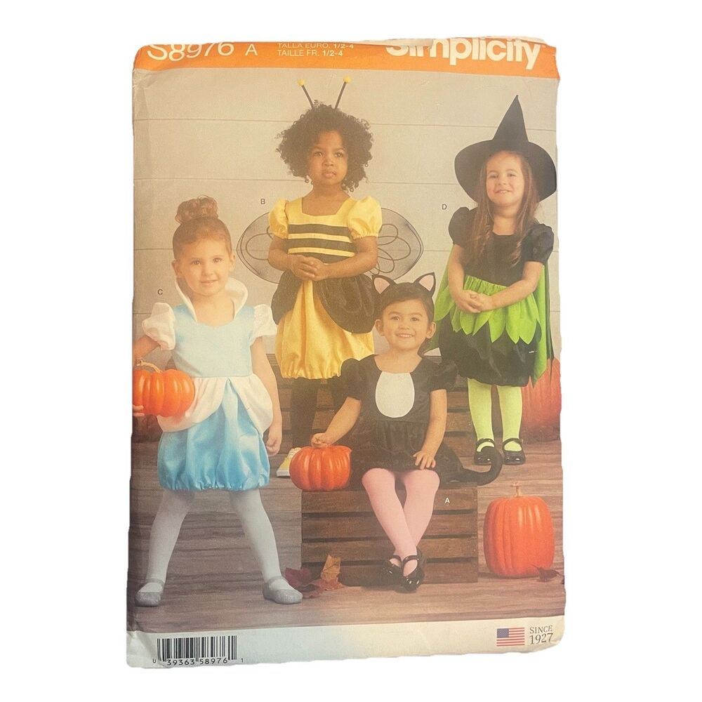 Toddler COSTUMES - BUMBLE BEE, CAT, WITCH, PRINCESS (Sz 1/2 - 4) Simplicity 8976